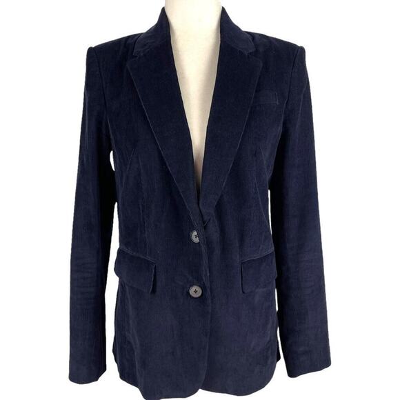 Aritzia Babaton Taylor Corduroy Royal Navy Single Breasted Front Blazer Size 6